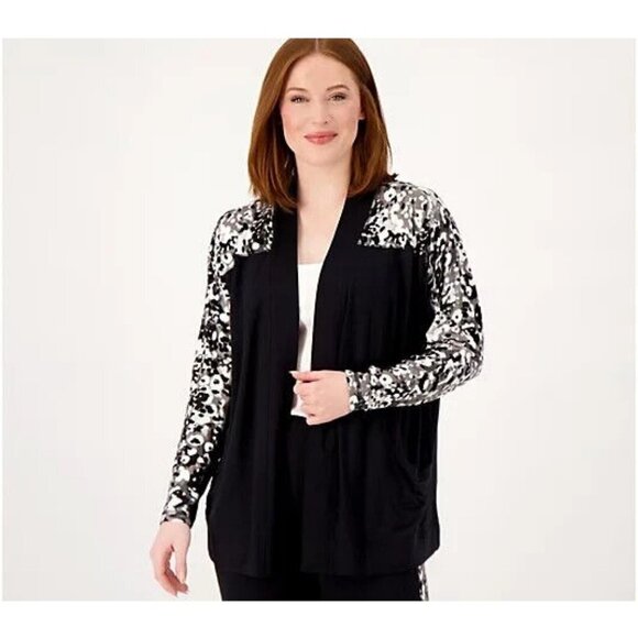 Isaac Mizrahi Live! Soho Baby French Terry Open Front Cardigan Pitch Black,XS - Picture 1 of 1